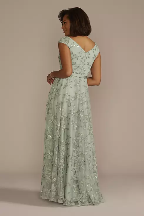 Sequin Floral Cap Sleeve A-Line Dress Image 2
